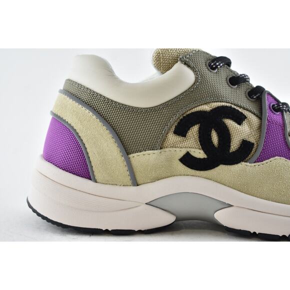 Chanel 21B Beige Purple Black White CC Logo Tie Flat Runner Trainer Sneaker 40.5 - Picture 4 of 11